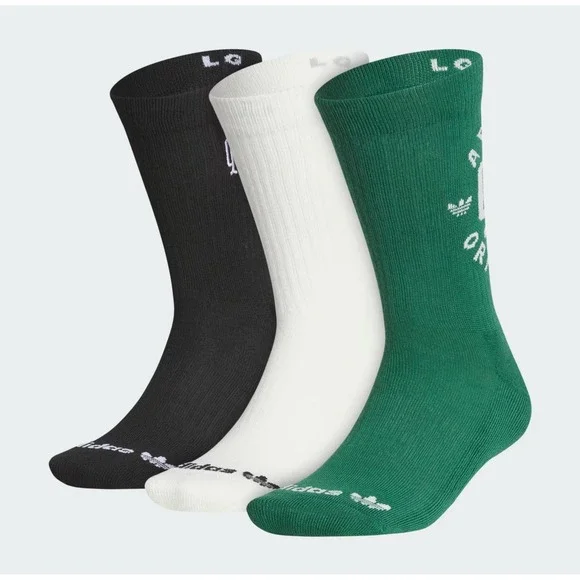 Adidas Originals 3 Pack Crew Socks Black Off‎ White Collegiate Green JJ7507C L