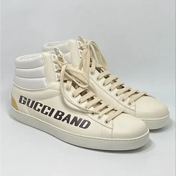 GUCCI Calfskin Ace Gucci Band Mens High Top Sneakers size 9.5/ US size 10.5