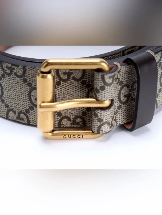 Gucci Brown Beige GG Canvas Belt Bag with Gold Hardware