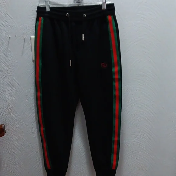 Gucci Black Joggers with Red and Green Accents