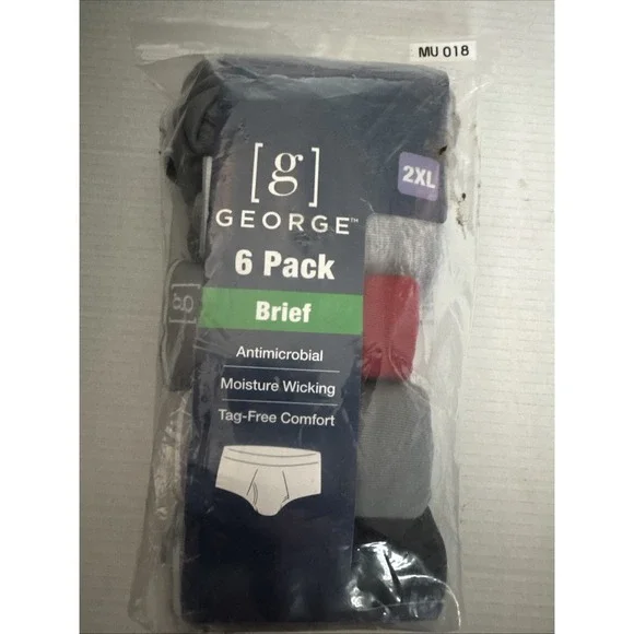 New George 6 Pack Men Sz 2XL Briefs Odor Control Moisture Wicking Tag-Free
