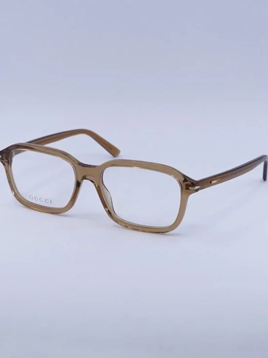 Gucci GG1446O 004 Eyeglasses Transparent Brown 56mm Rectangle Frame