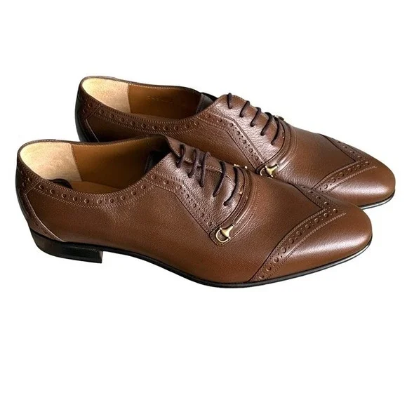 Gucci 745831 Men's Auroville Goat Brown Sugar Lace-up‎ Loafer Shoe, UK 9