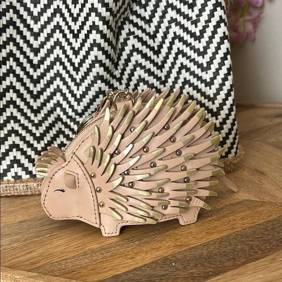 kate spade tan and Gold Hedgehog Key chain/coin pouch