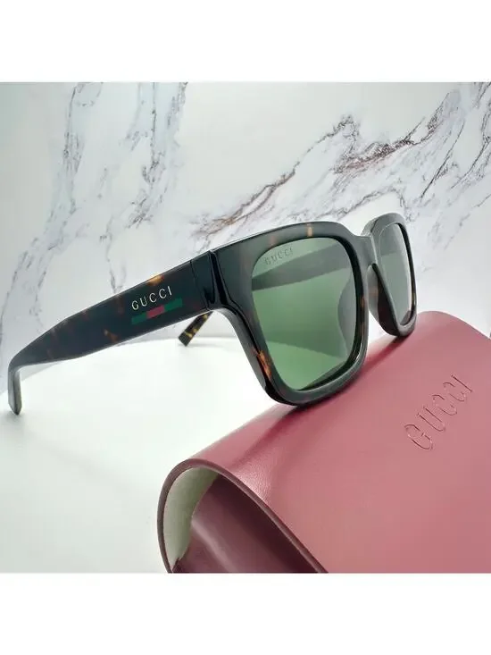 New GUCCI Sunglasses Brown Gold Red Green Web 55-20-145 mm Mens Square Gucci