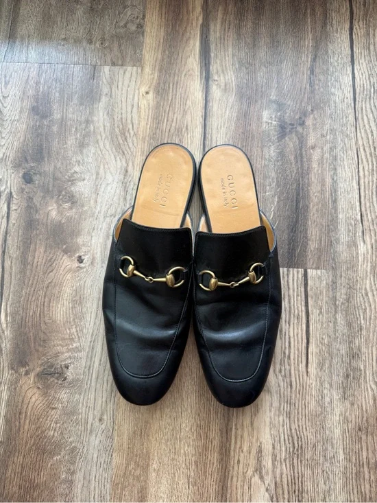 Gucci Black Leather Horsebit Backless Loafers
