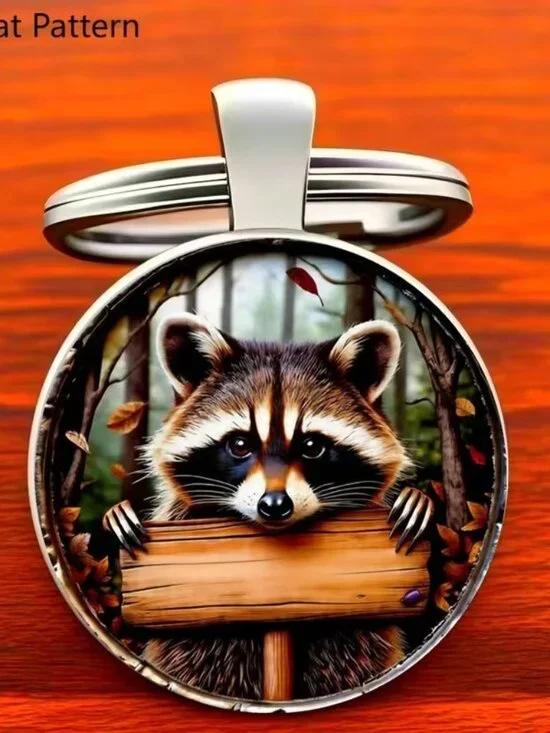 Stainless Steel RACCOON Keyring Keychain Accessory
