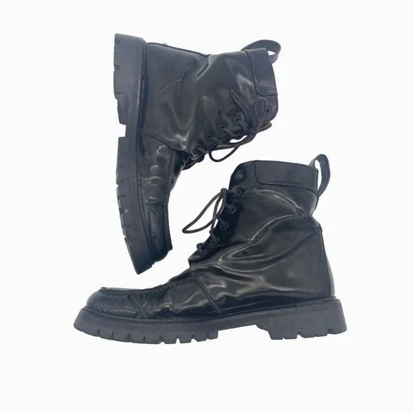 Gucci Mens Gorp Grunge Combat Boots 41.5 E US 8E Black Lug Sole Leather Lace Up