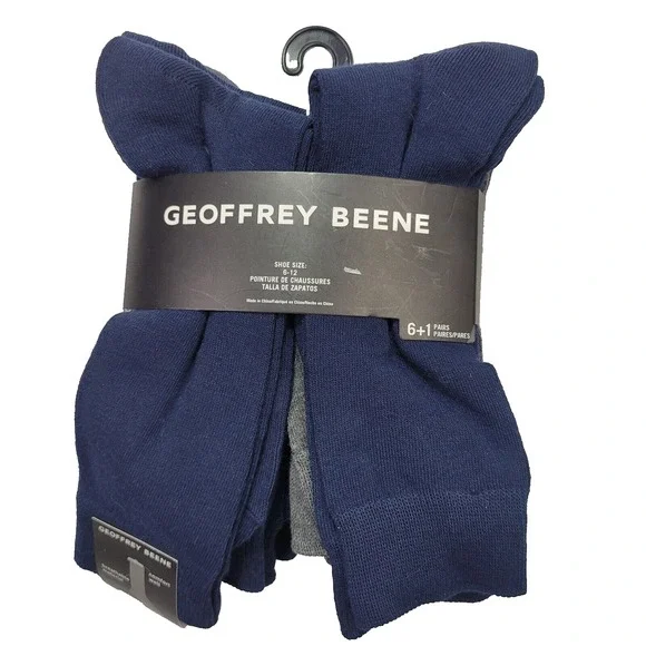 Geoffrey Beene Athletic‎ Crew Socks Mens Navy & Gray 6+1 Pair sz 6 - 12