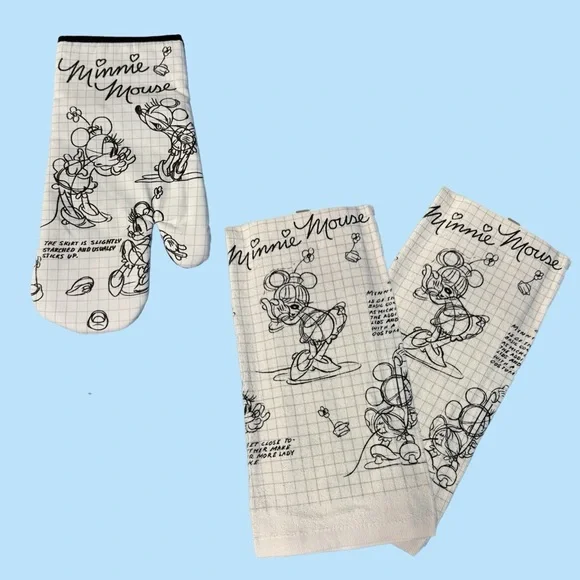 Minnie Mouse Sketchbook Oven Mitt and Two (2) Dishtowel Set