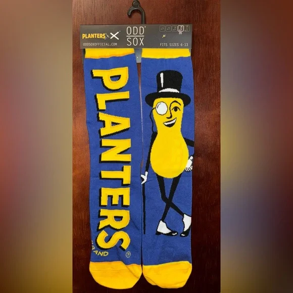PLANTERS PEANUT ODD SOX NOVELTY CREW SOCKS NWT MEN’S SHOE SIZE 6-13