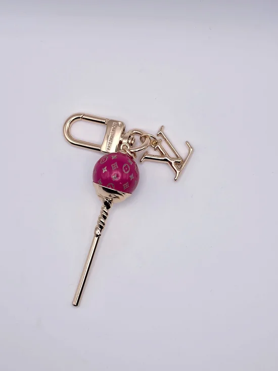 Upcycled Gold-Tone Key Charm with Fuchsia Lollipop