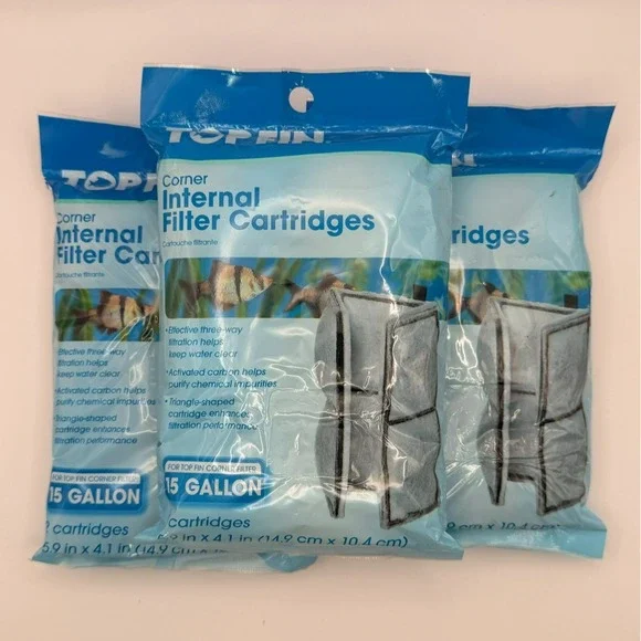 Top Fin Corner Internal Filter Cartridges 15 Gallon Aquarium Filter 2 Pack Lot 3