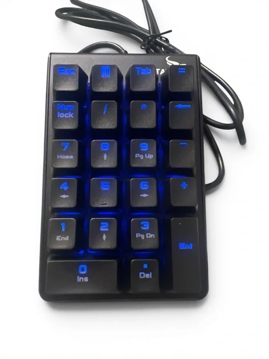 22 Key Wired Numeric Keypad Rottay Blue‎ Backlight Black USB Click Accounting