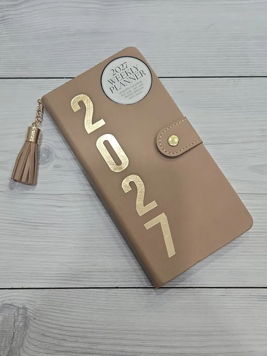 2027 Weekly Planner - Taupe with Gold Accents