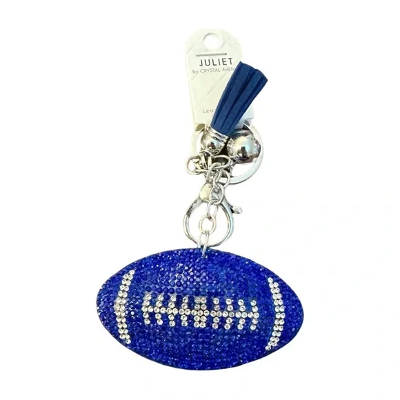 Juliet Blue Rhinestone Football‎ Keychain