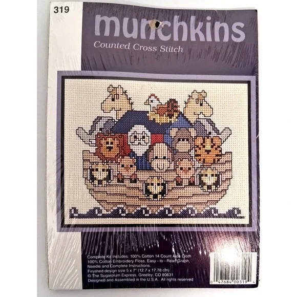 Noah's Ark Counted Cross Stitch Kit Munchkins #319 Animals Ark Finished 5x7