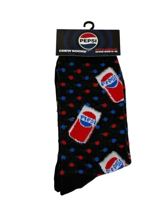 Black Crew Socks with Retro Soda Cup Print 🎁 NWT Fun Men’s Socks Size 6-12