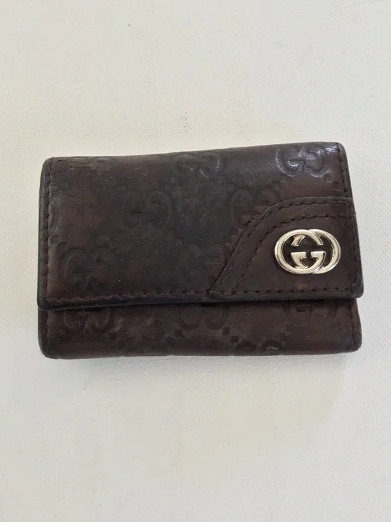Gucci Guccissima Leather 6 Ring Key Case Brown GG Monogram Silver Logo Italy