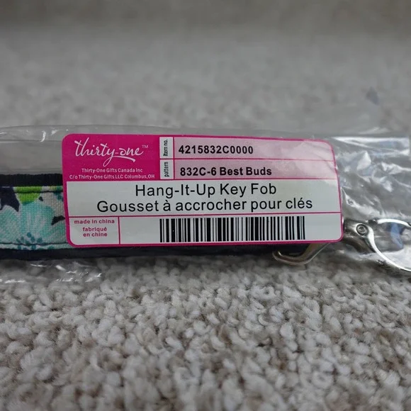 Thirty-One Best Buds Hang-It-Up Key Fob Floral Blue Green 4215832C0000 NEW