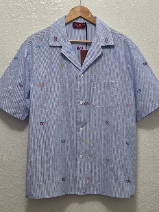 Gucci Striped GG Motif Bowling Shirt, L