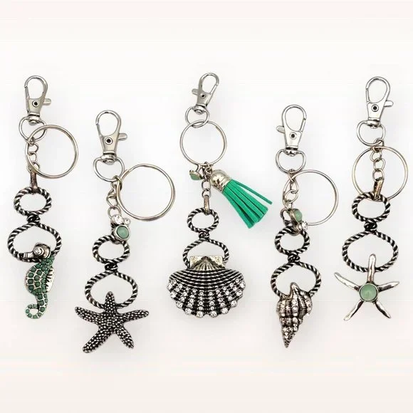 Handmade Sea Life Keychain Shell Seahorse Starfish Tassel Silver Repurposed