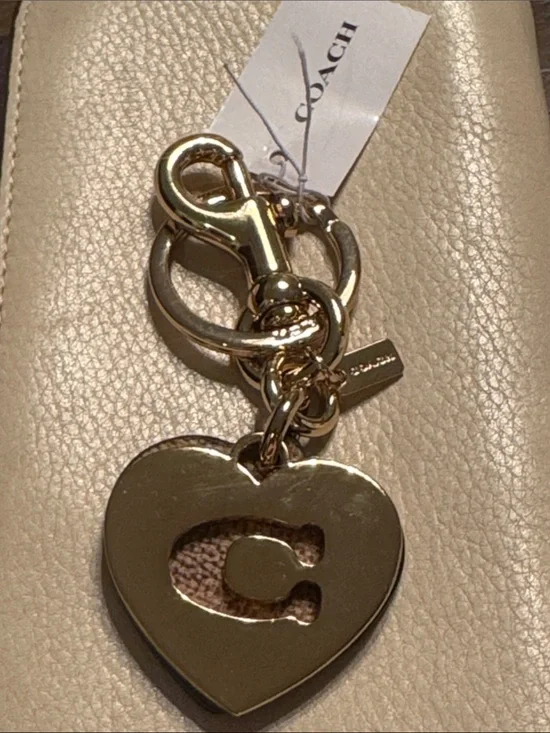 Coach Gold Heart Key Charm with Signature Cutout & Kissing C Heart