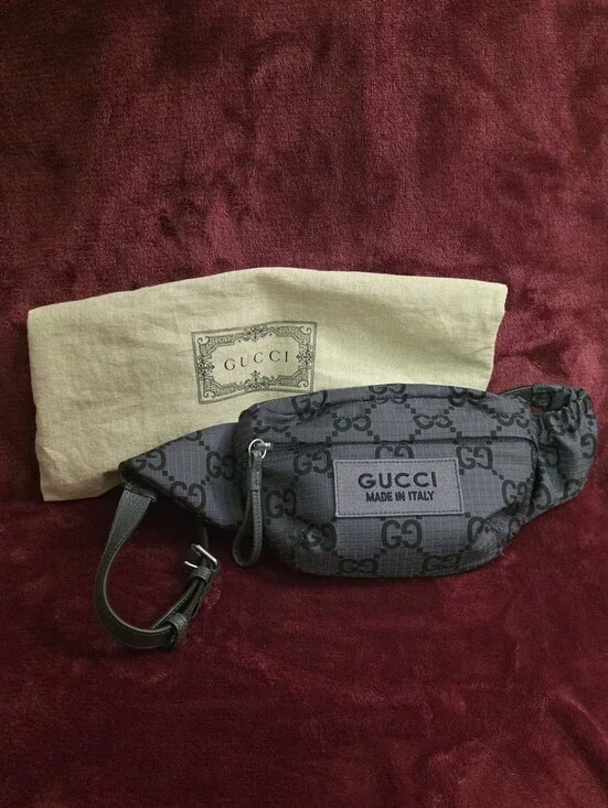 Gucci Gray Maxi GG Canvas Belt Bag with Black Accents