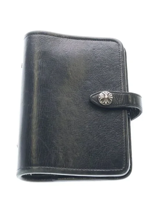 Chrome Hearts Agenda Plain Cross Ball Button Leather Notebook Cover Case Black