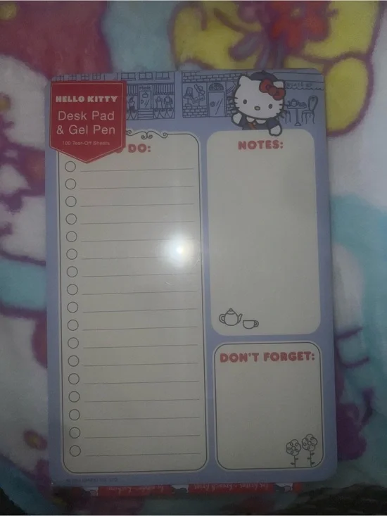 Hello Kitty Blue & White Desk Pad with Red Accents