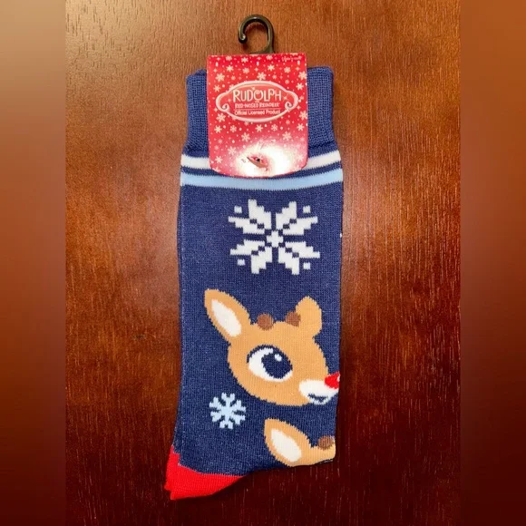 RUDOLPH THE RED-NOSED REINDEER NOVELTY CREW SOCKS NWT MEN’S SHOE SIZE 8-12