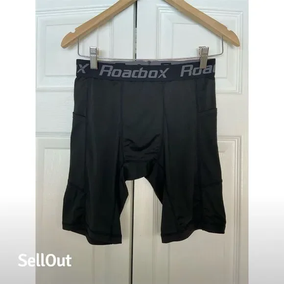 Roadbox Men's Compression Boxer Briefs Black M with Side Pockets
