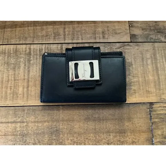 FERRAGAMO Key Case Black leather Silver Hardware Unisex