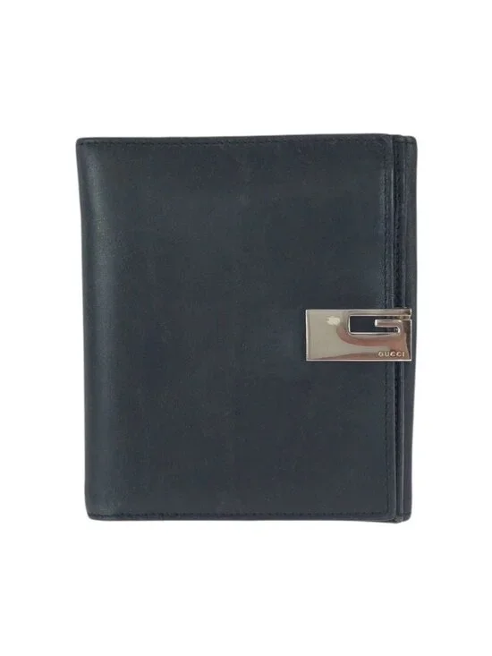 Gucci Black Silver Leather 035 Fold Wallet Compact