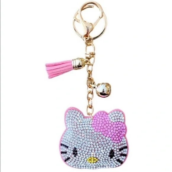 NWT rhinestone Hello Kitty keychain purse charm pink vegan suede