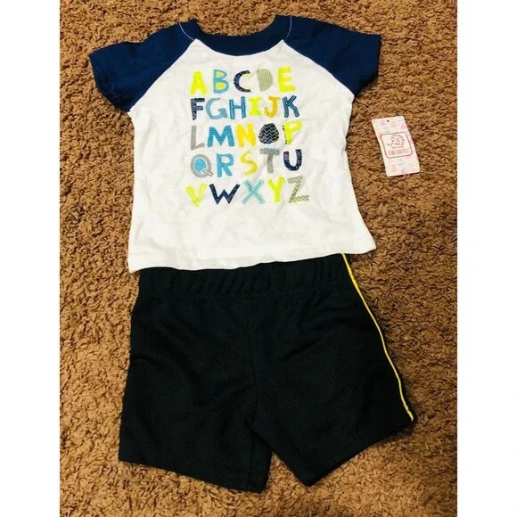 Swiggles Alphabet Shirt Gym Shorts Matching‎ Outfit 2 Piece White 12 Months NWT