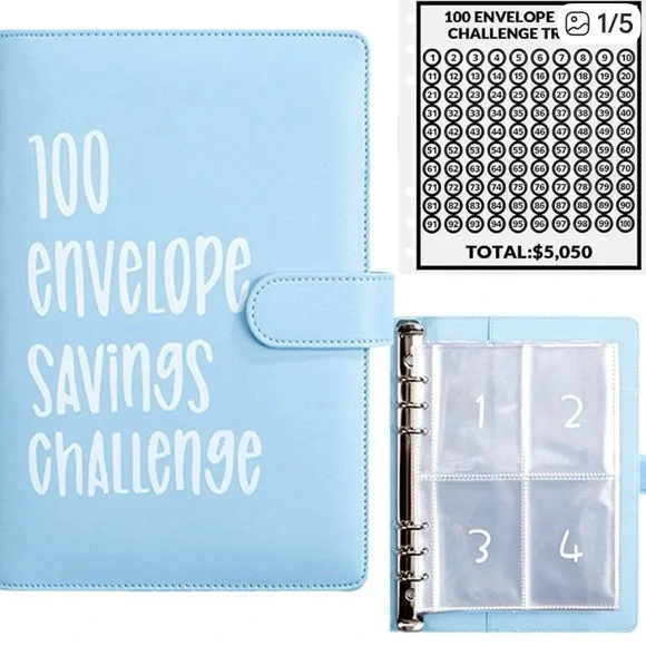 100 Envelope Savings Challenge Binder ~ Carolina Blue