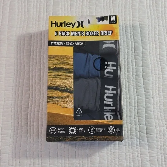 Hurley 5-Pack Men's Boxer Briefs Size M (32-34) 6