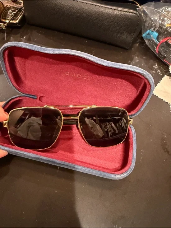 Gucci man Gold Frame Sunglasses with Dark Black Lenses