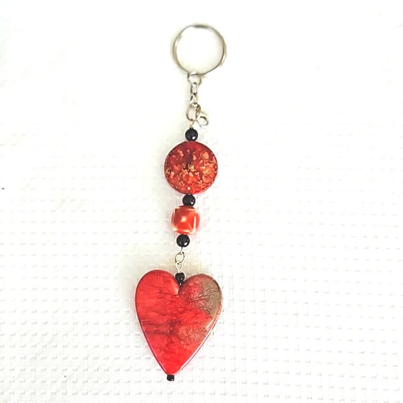 Heartfelt Red and Green Heart Charm Keychain, Keyring, Handmade