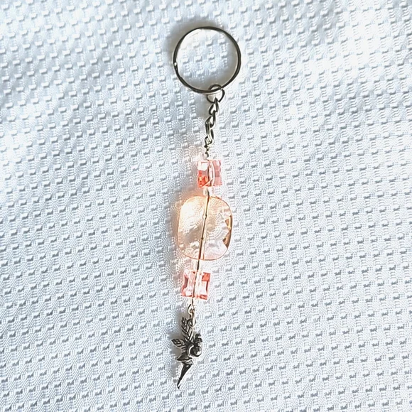 Romantic Sparkling Fairy Charm Keychain with Pink-Peach Tone Beads Handmade