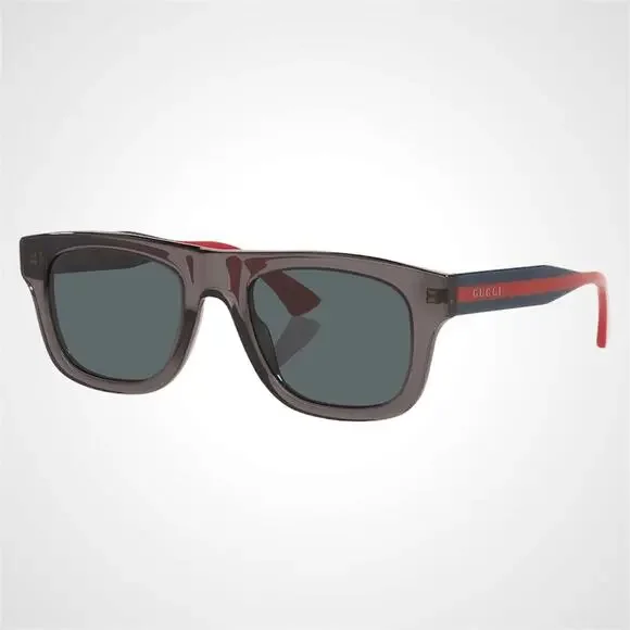 New GUCCI Sunglasses Mens 52mm Grey Square Rectangle Aviator Red Blue Web Arm