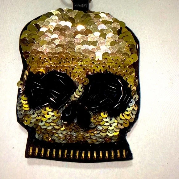 Sequin skull key ring purse / backpack pull