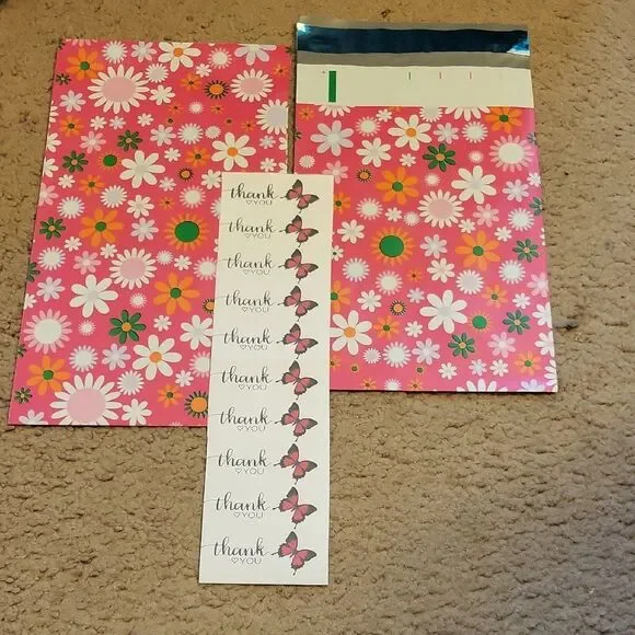 Pink Floral Mailers with Thank You Stickers