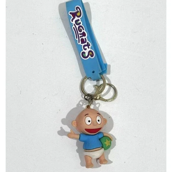 Rugrats Cartoon Character Keychain Blue Strap Plastic Detachable Keyring