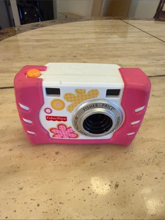 Fisher-Price Pink and White Kids Toy Camera with Flower Graphics