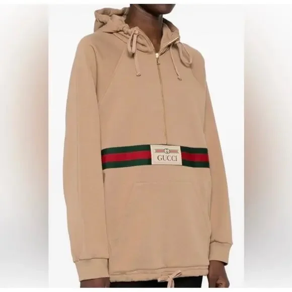 Men's Gucci web striped half zip cotton hoodie size XXL made in Italy NWT