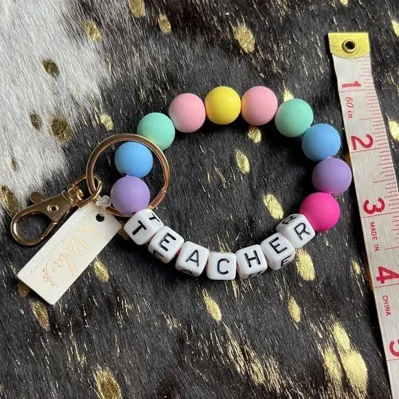 Teacher Beaded Keychain Wristlet.