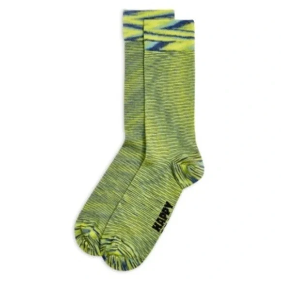 Happy Socks Men Let It Rain Crew Socks Green Fits Shoe Size 8-6