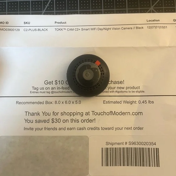TOKK CAM C2+ Smart WiFi Day/Night Vision Camera - Black